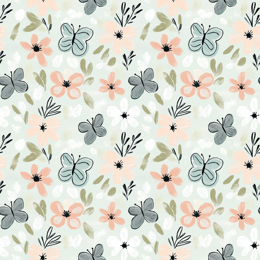 Light Spring Floral Butterfly Digital Seamless Pattern