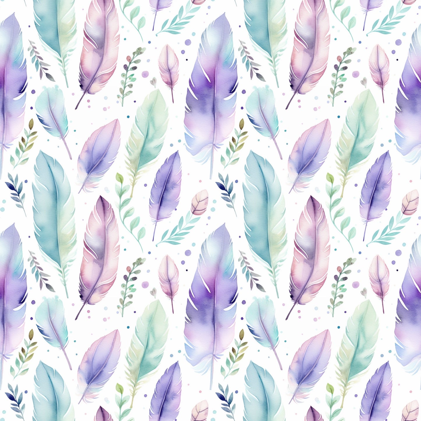 Lilac & Green Feathers Boho Digital Seamless Pattern