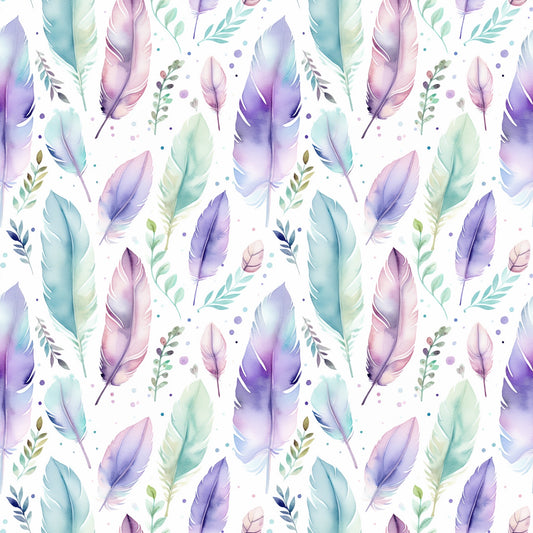 Lilac & Green Feathers Boho Digital Seamless Pattern