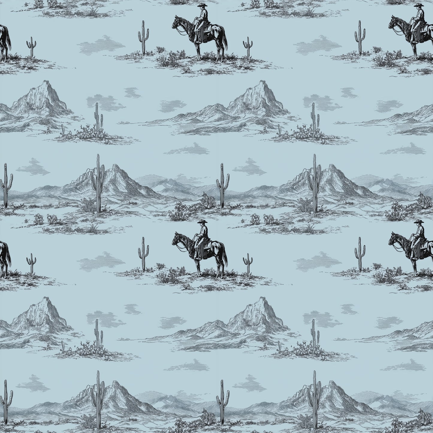 Line Art Cowboy Digital Seamless Pattern