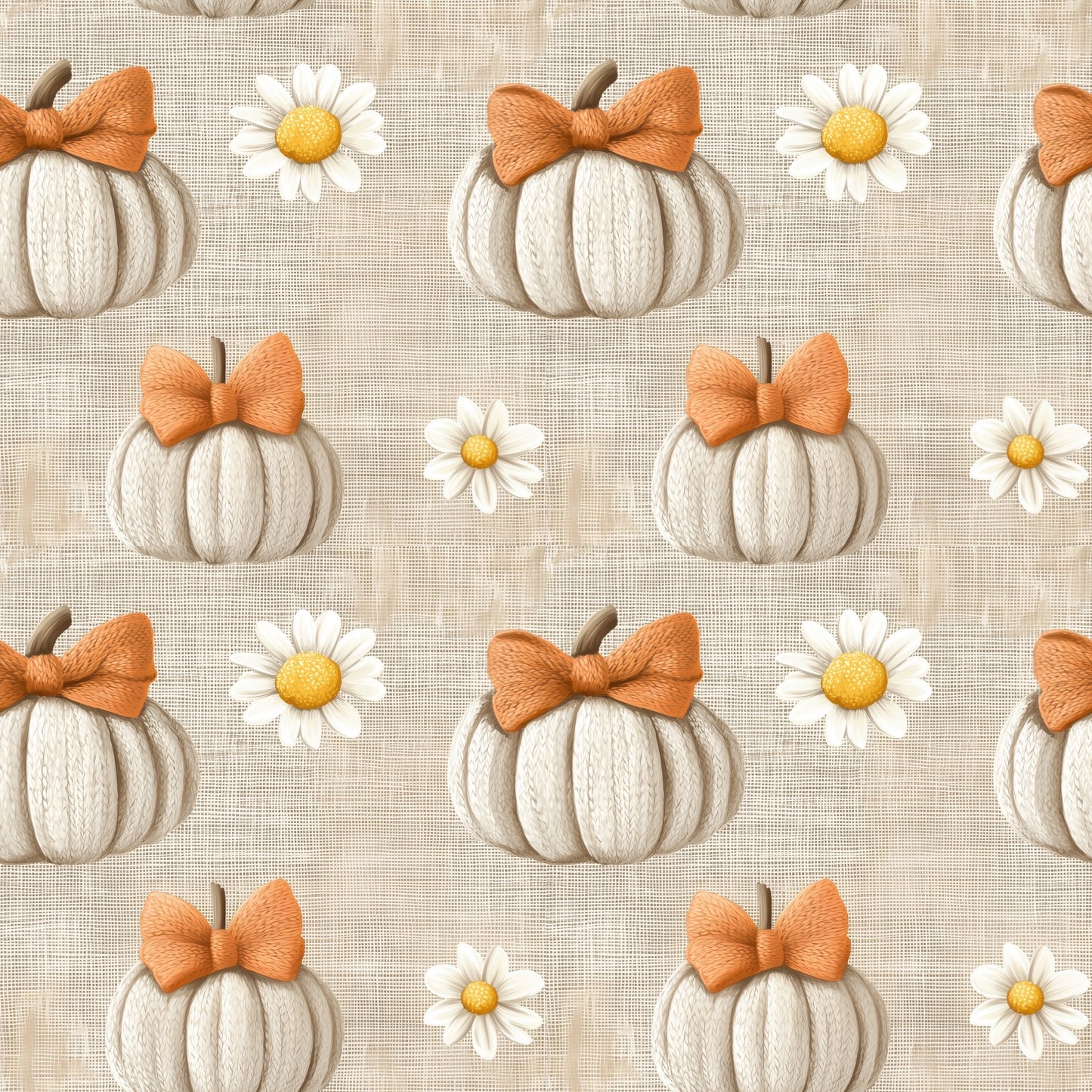 Linen Pumpkins & Daisies Digital Seamless Pattern