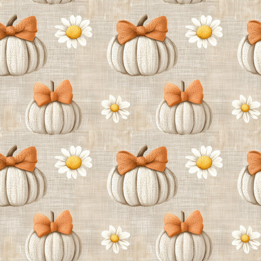 Linen Pumpkins & Daisies Digital Seamless Pattern