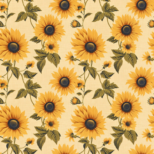 Linen Sunflowers Digital Seamless Pattern