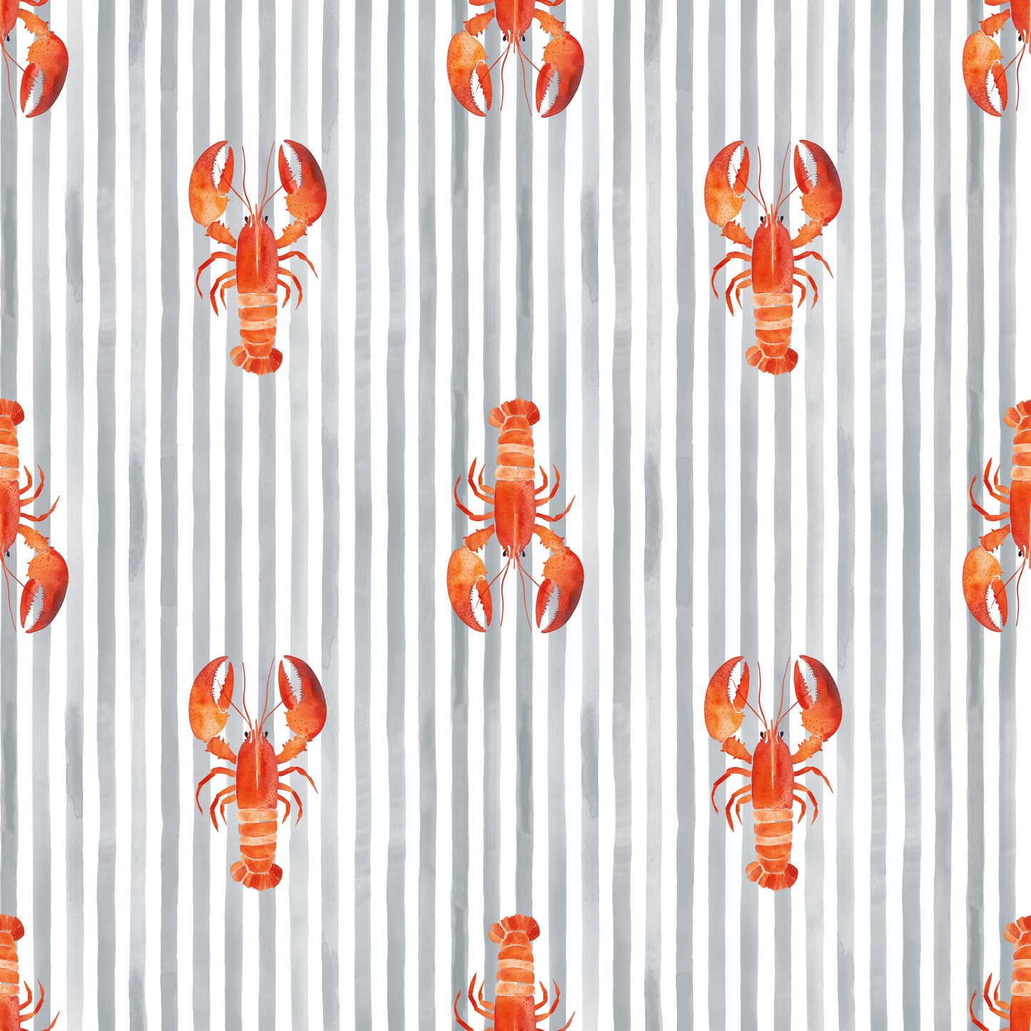 Lobsters Stripes Grey Digital Seamless Pattern