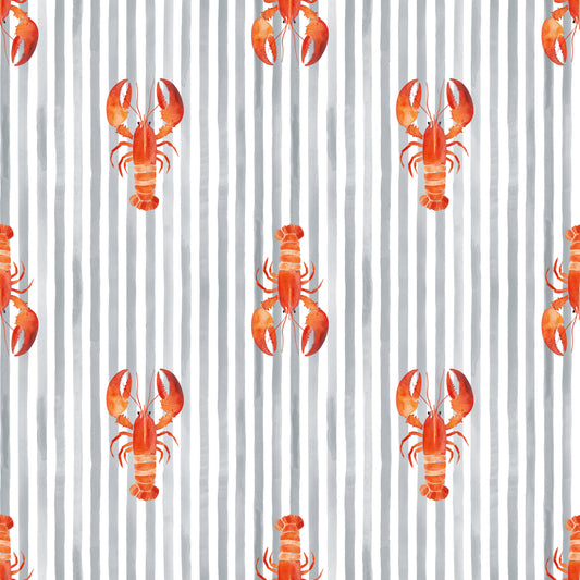 Lobsters Stripes Grey Digital Seamless Pattern