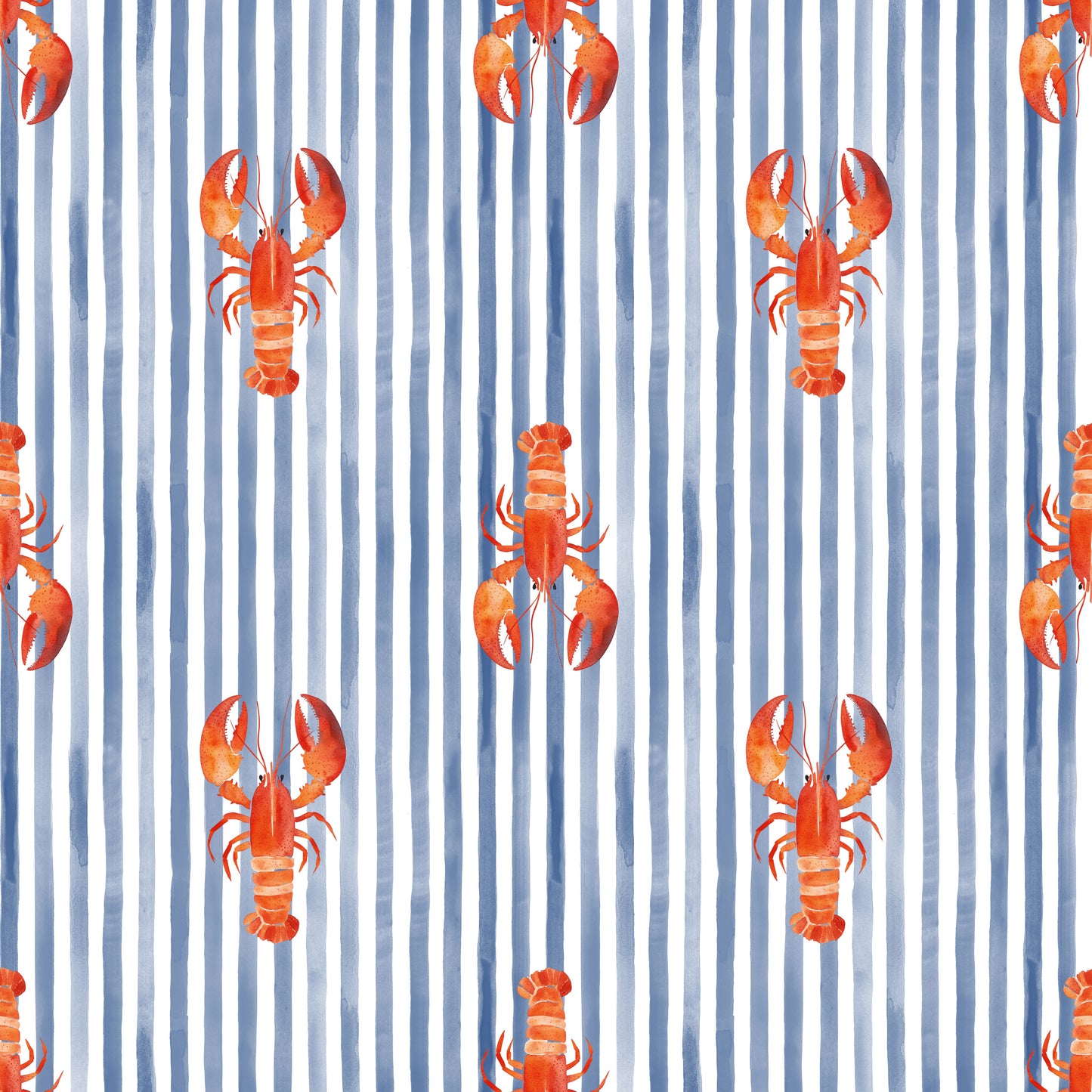 Lobsters Stripes Navy Digital Seamless Pattern