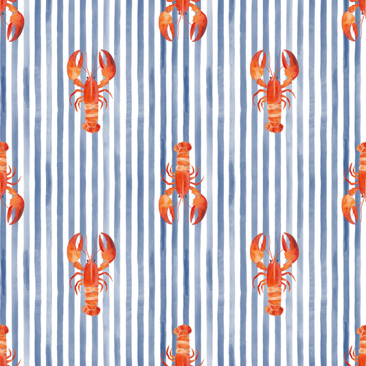 Lobsters Stripes Navy Digital Seamless Pattern