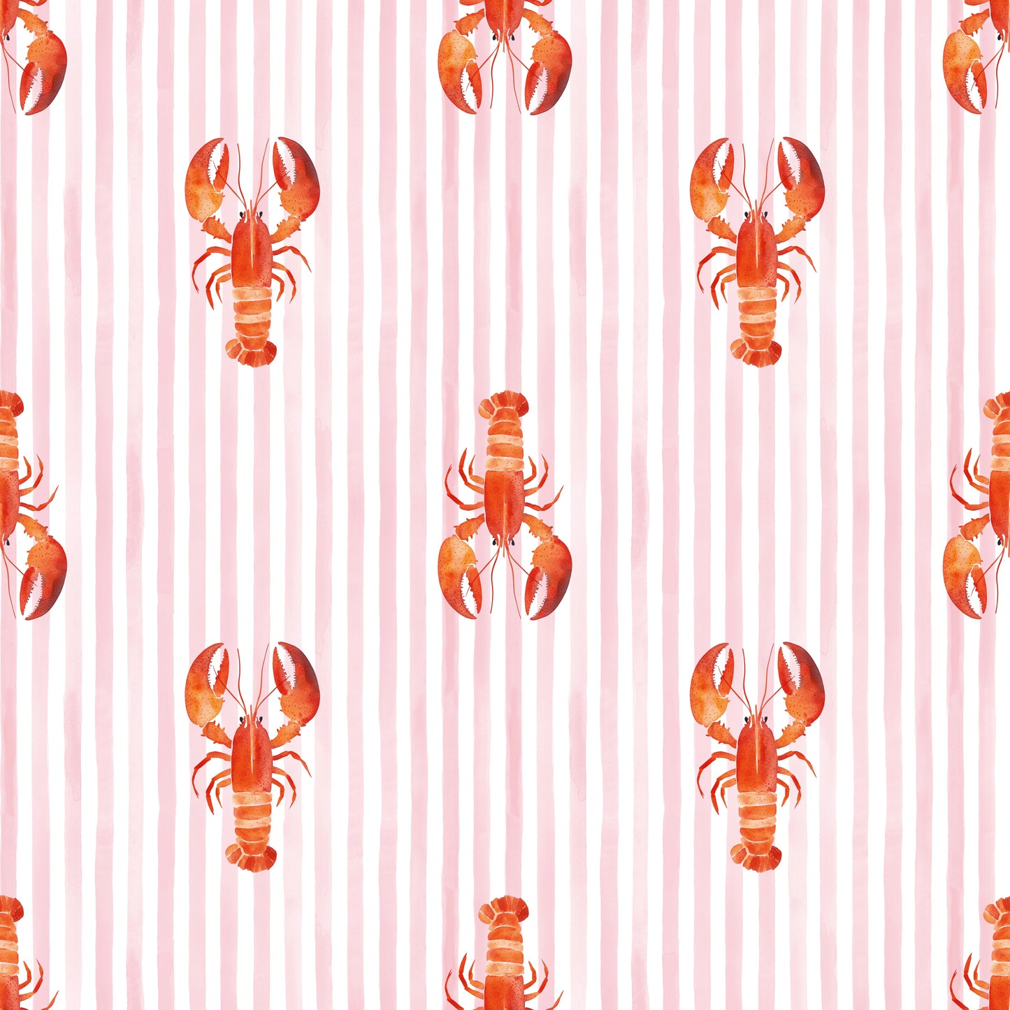 Lobsters Stripes Pink Digital Seamless Pattern