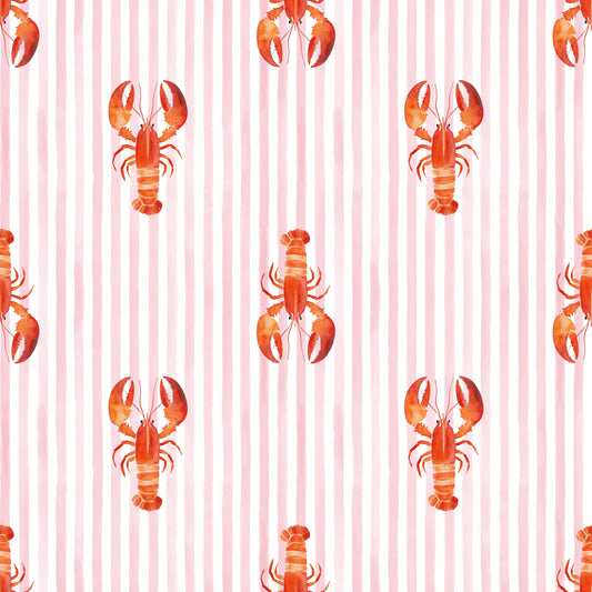 Lobsters Stripes Pink Digital Seamless Pattern