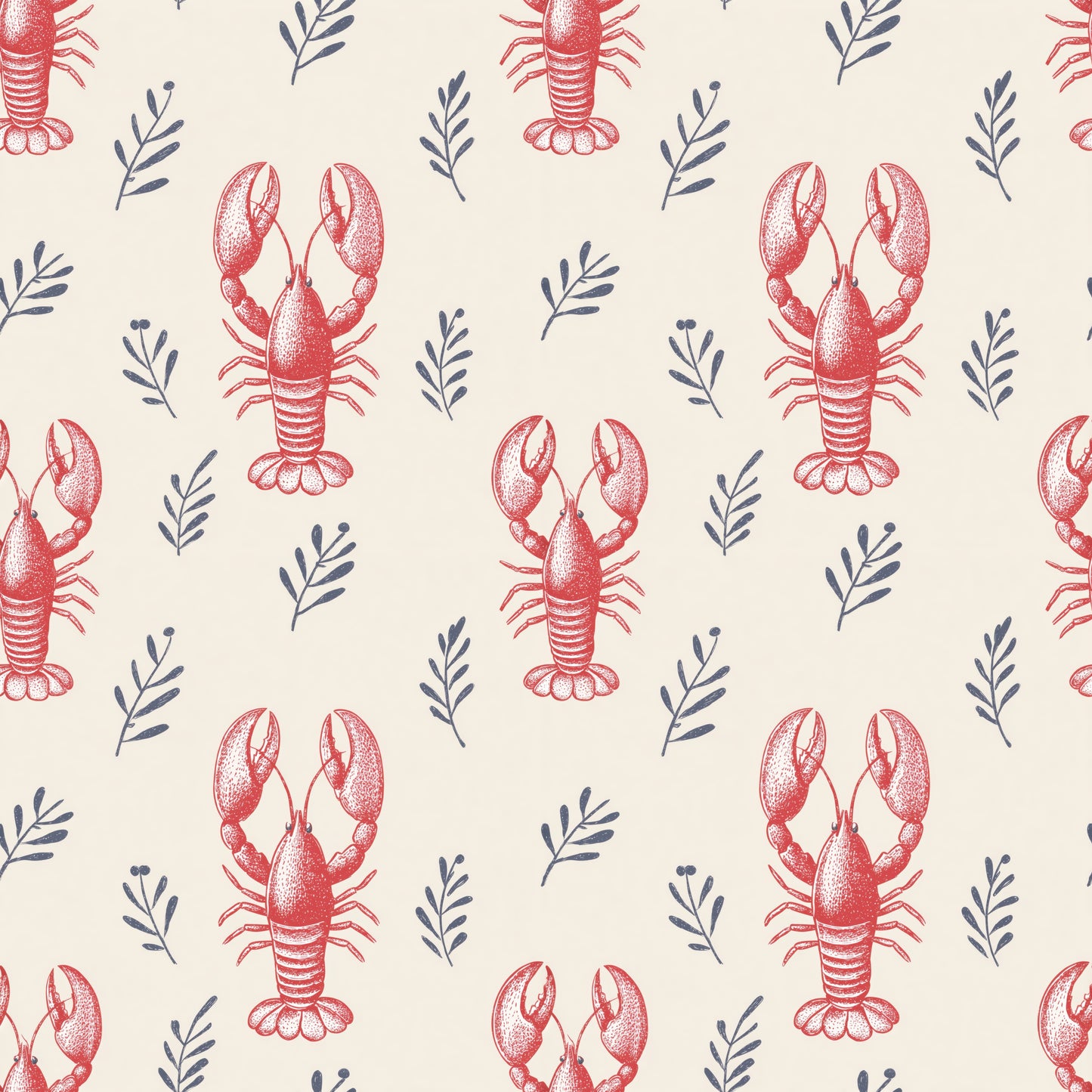 Lobsters & Leaves Turquoise Digital Seamless Pattern