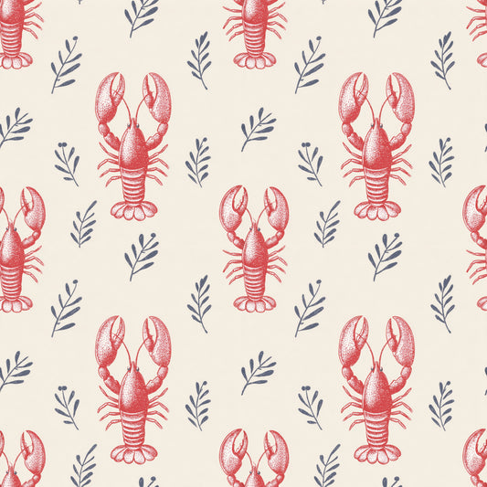 Lobsters & Leaves Turquoise Digital Seamless Pattern