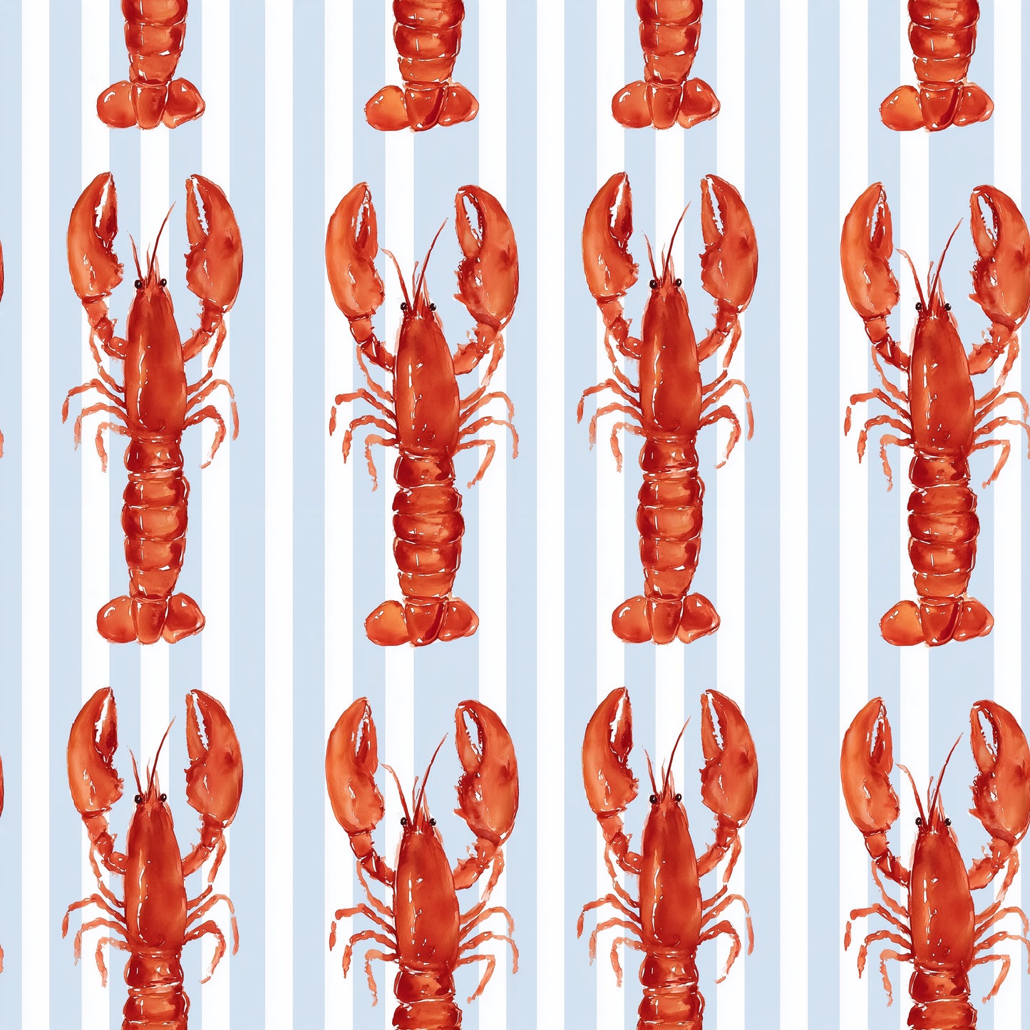 Lobsters Blue Stripes Digital Seamless Pattern