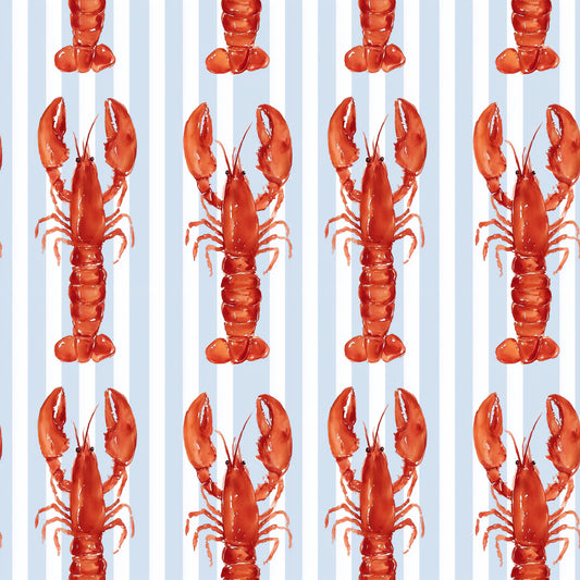 Lobsters Blue Stripes Digital Seamless Pattern