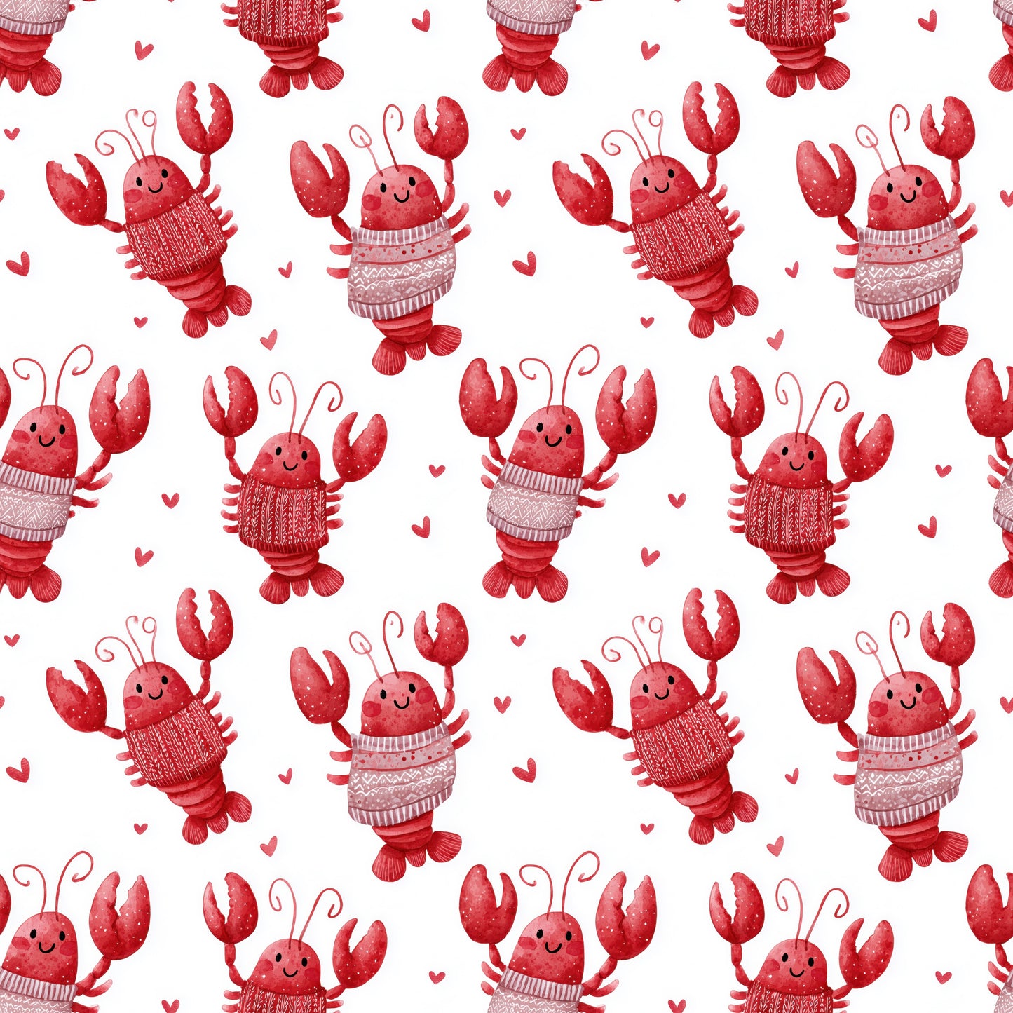 Love Heart Lobsters Digital Seamless Pattern