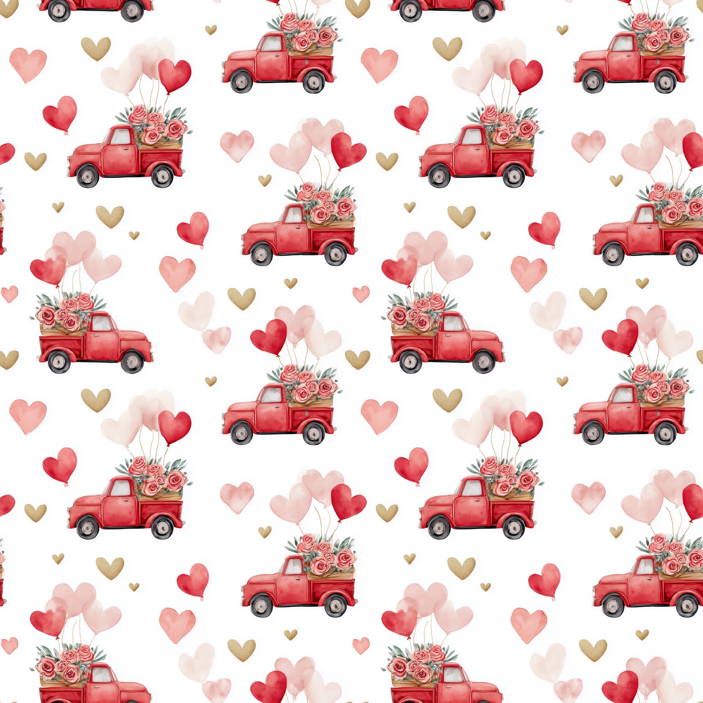Love Heart Trucks Digital Seamless Pattern