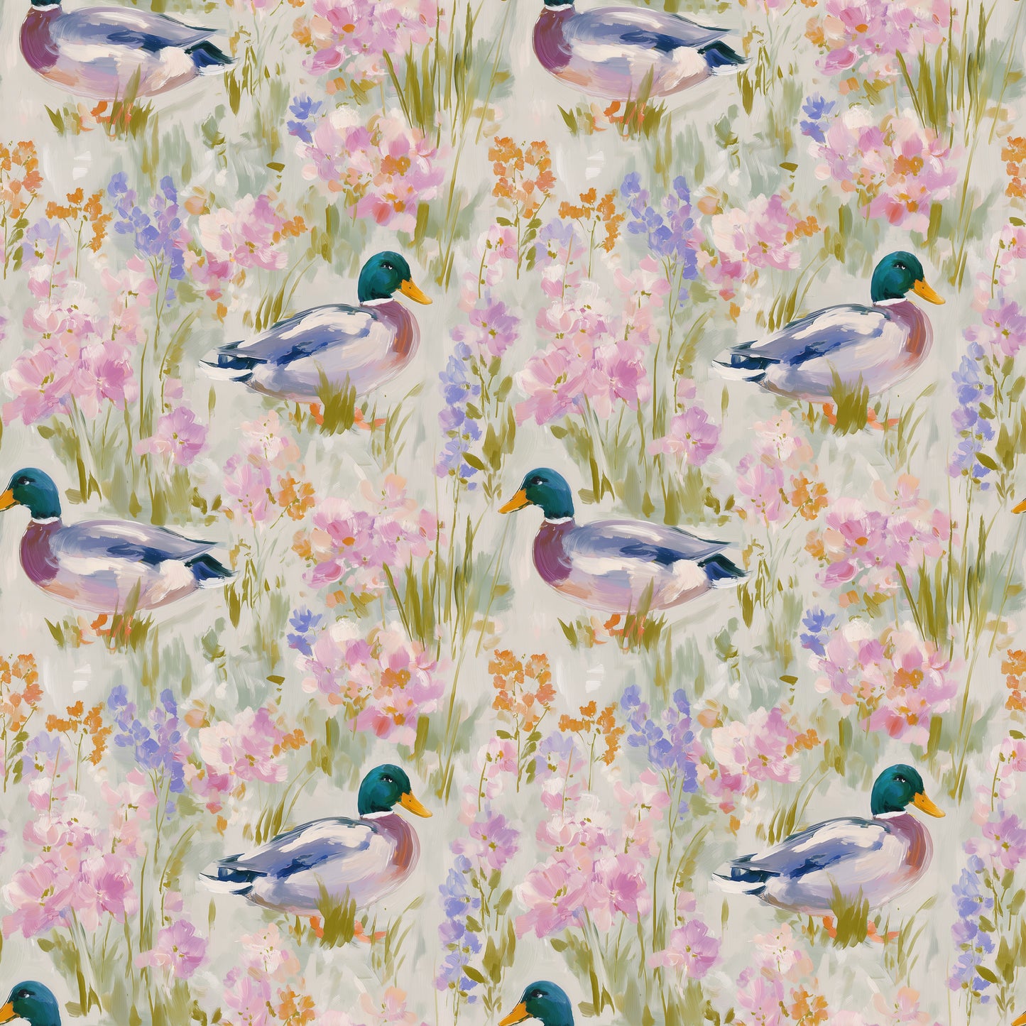 Mallard Duck in Grass Digital Seamless Pattern