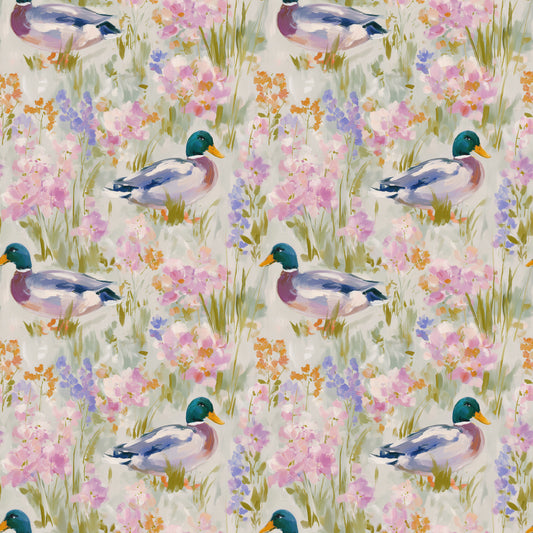 Mallard Duck in Grass Digital Seamless Pattern
