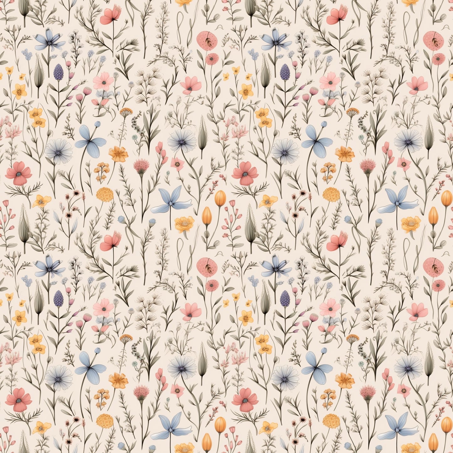 Meadow Blooms Digital Seamless Pattern