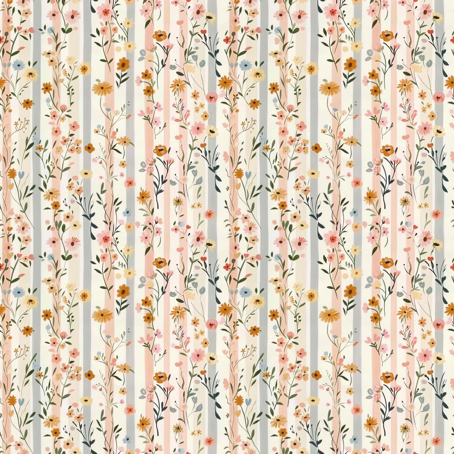 Meadow Floral Stripes Digital Seamless Pattern