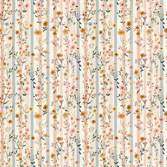 Meadow Floral Stripes Digital Seamless Pattern
