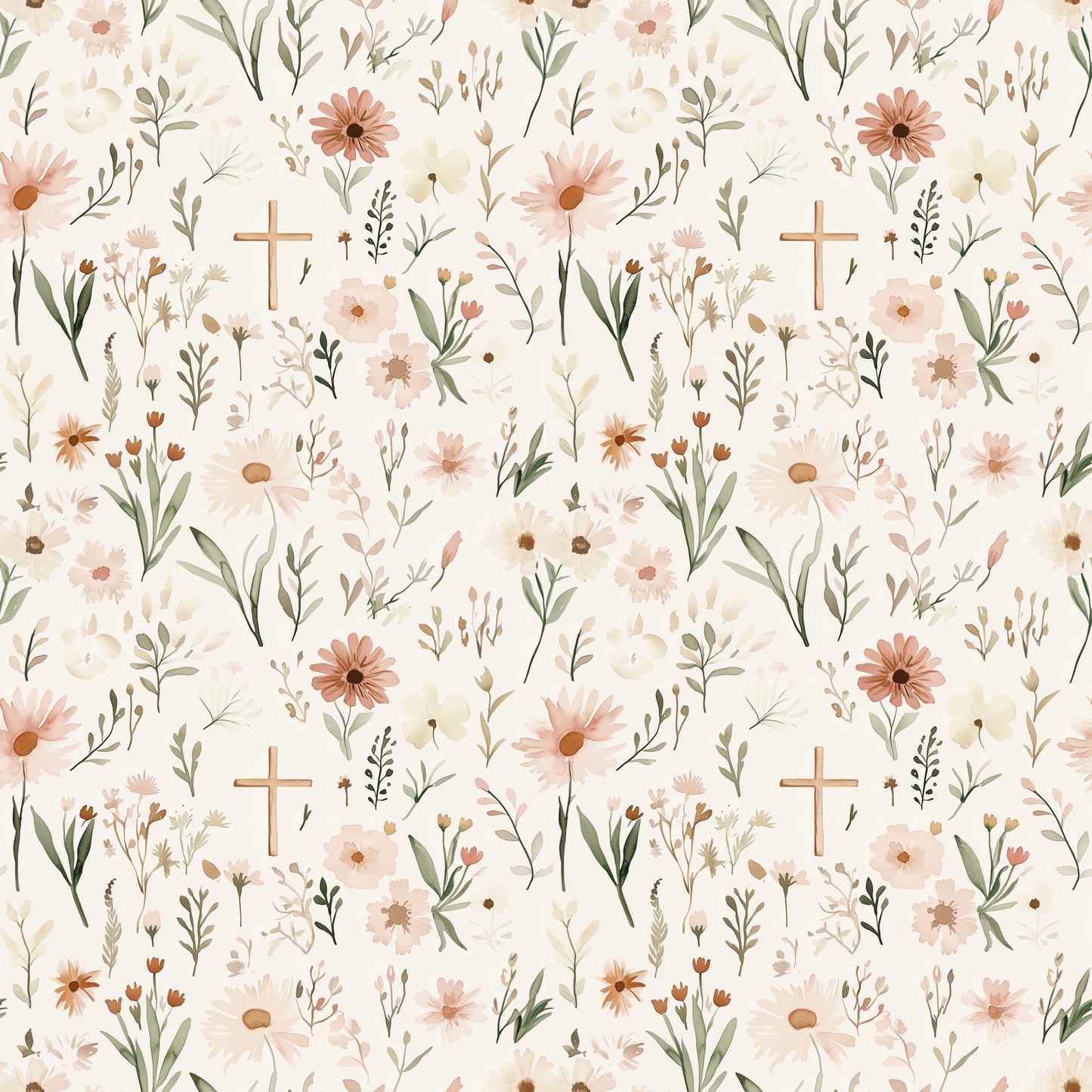 Meadow Flowers & Crosses Digital Seamless Pattern