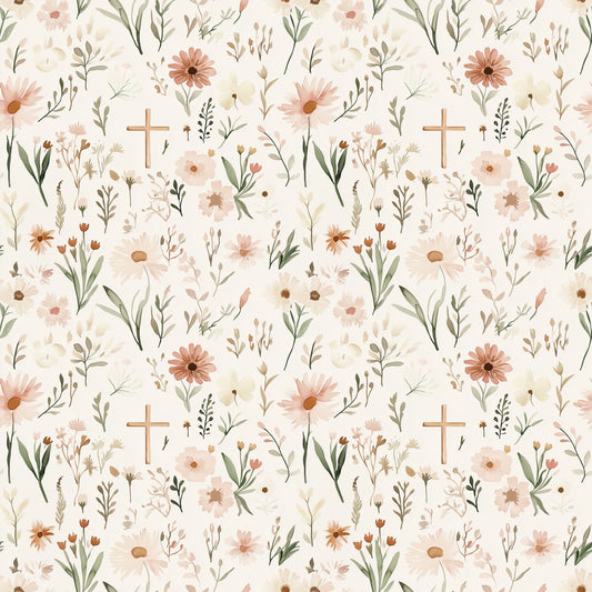 Meadow Flowers & Crosses Digital Seamless Pattern