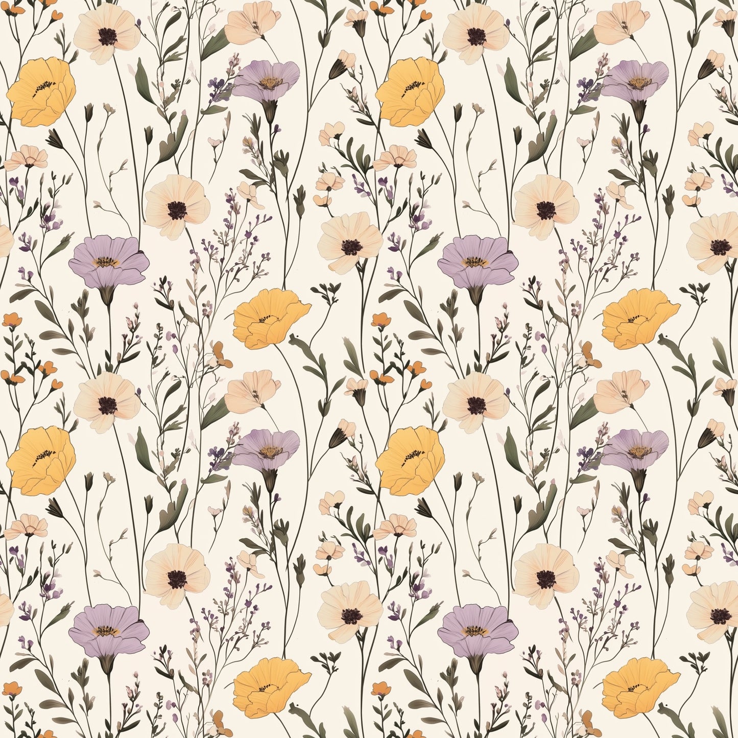 Meadow Wildflowers Digital Seamless Pattern
