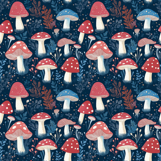 Midnight Mushrooms Digital Seamless Pattern