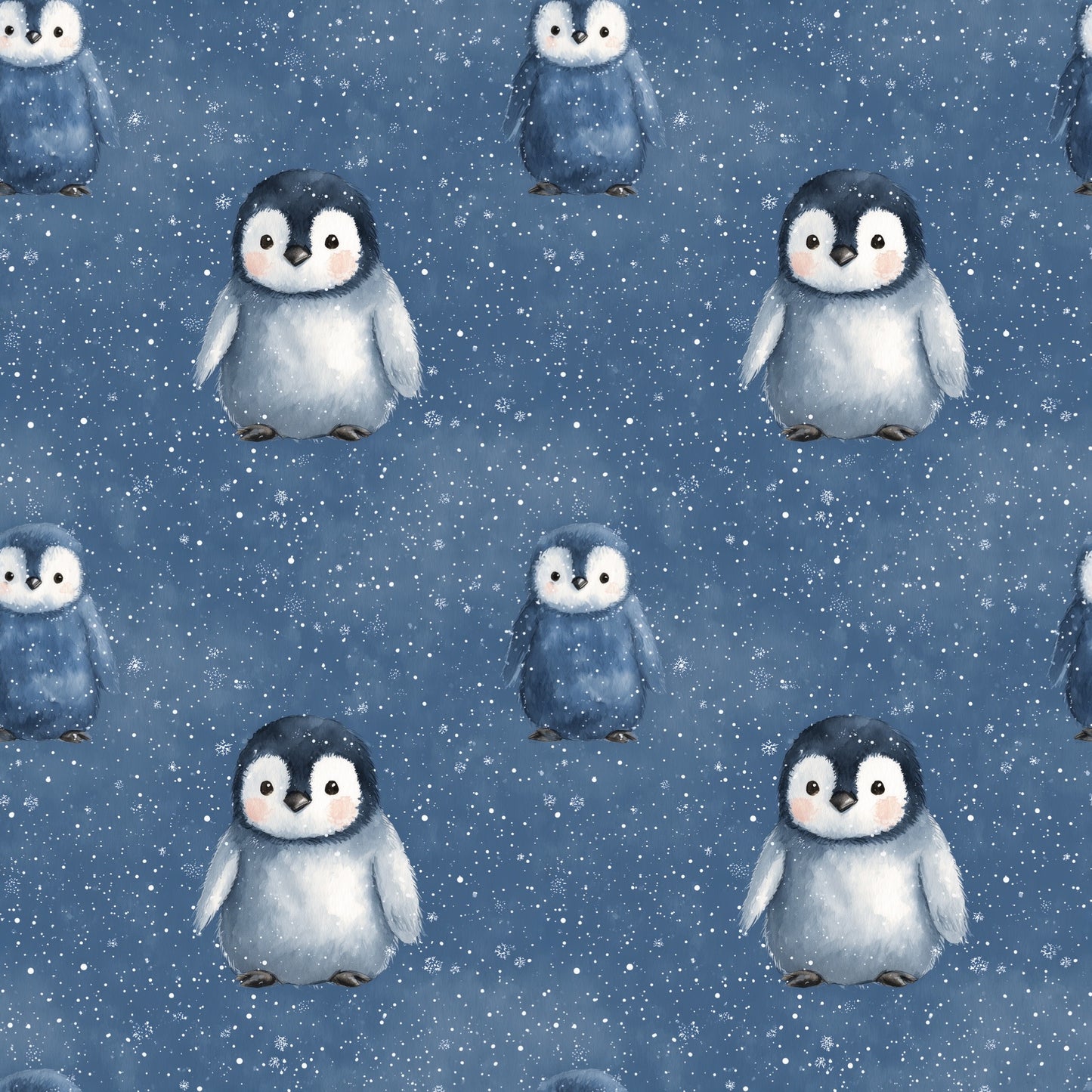 Midnight Snow Penguins Digital Seamless Pattern