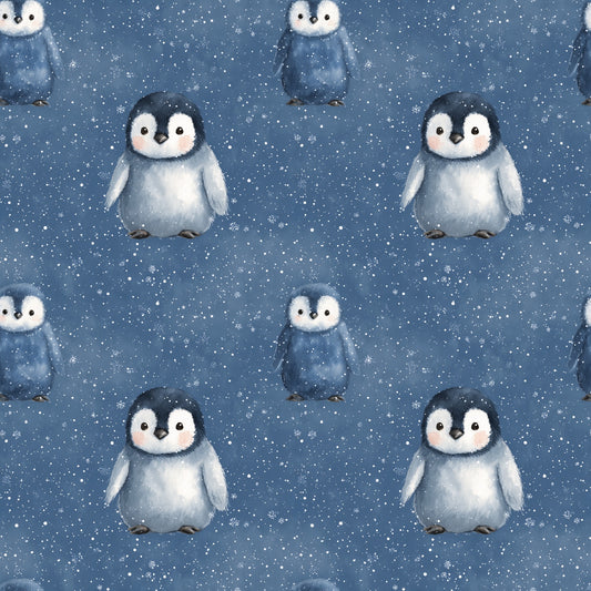 Midnight Snow Penguins Digital Seamless Pattern
