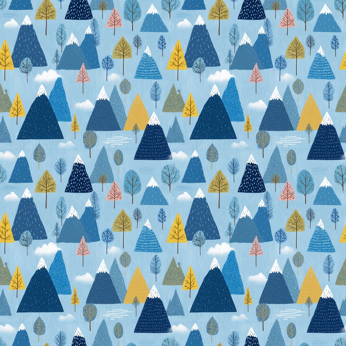 Minimalist Blue Peaks Digital Seamless Pattern