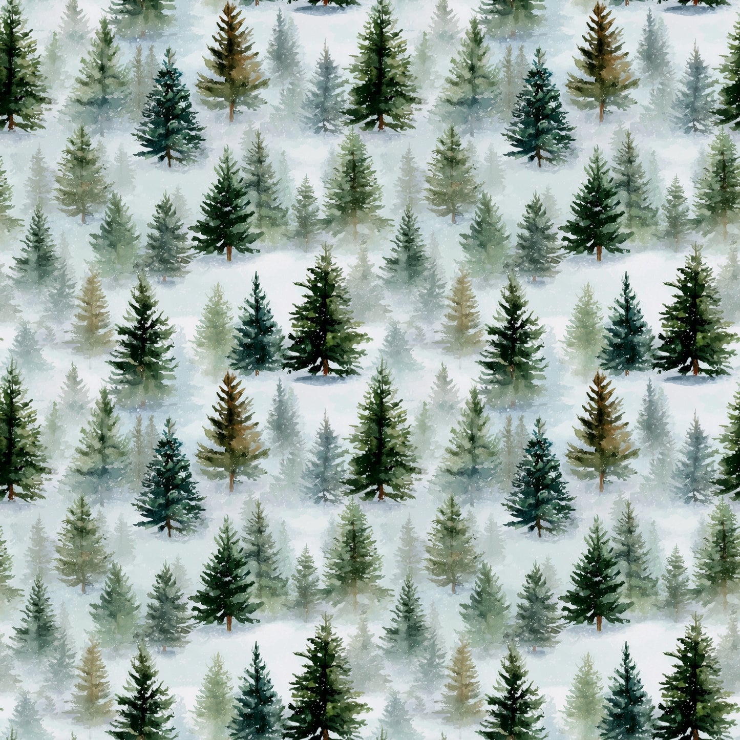 Snowy Christmas Trees Digital Seamless Pattern