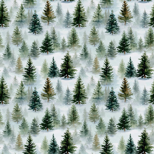 Snowy Christmas Trees Digital Seamless Pattern