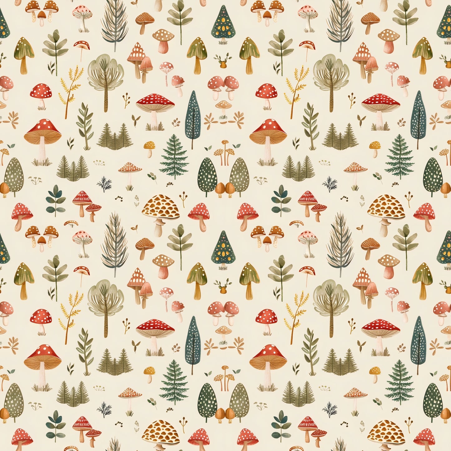 Mushroom Forest Digital Seamless Pattern