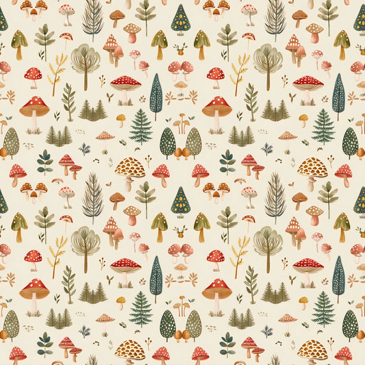 Mushroom Forest Digital Seamless Pattern