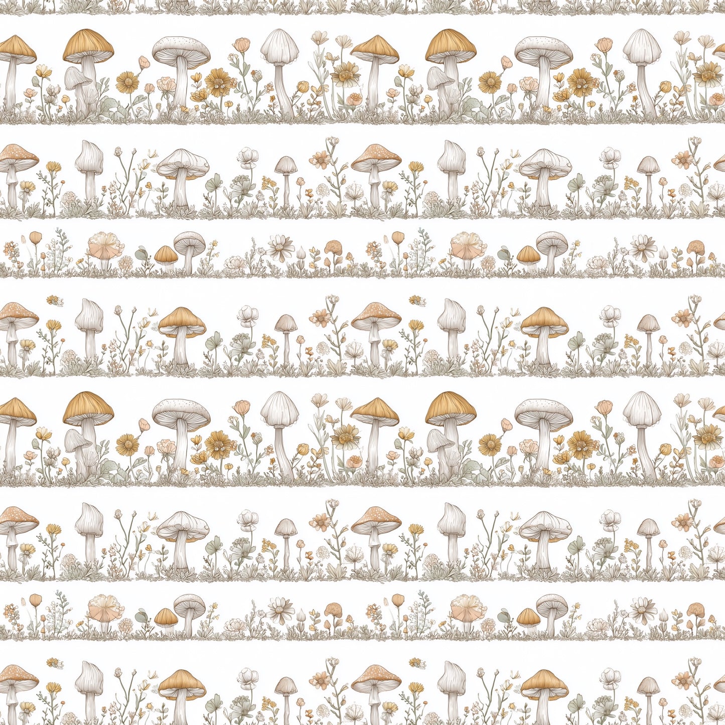Mushroom Line Up Digital Seamless Pattern