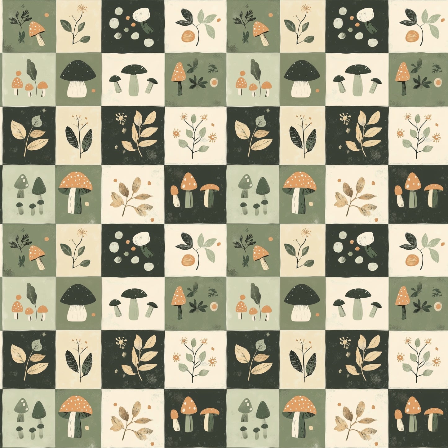 Fall Mushroom Quilt Digital Seamless Pattern