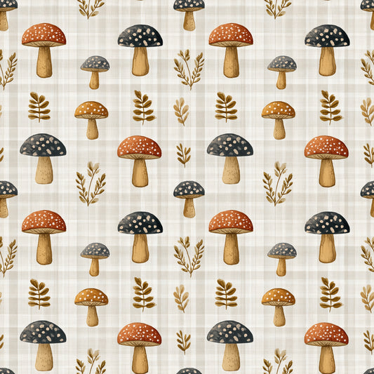 Mushrooms on Linen Digital Seamless Pattern