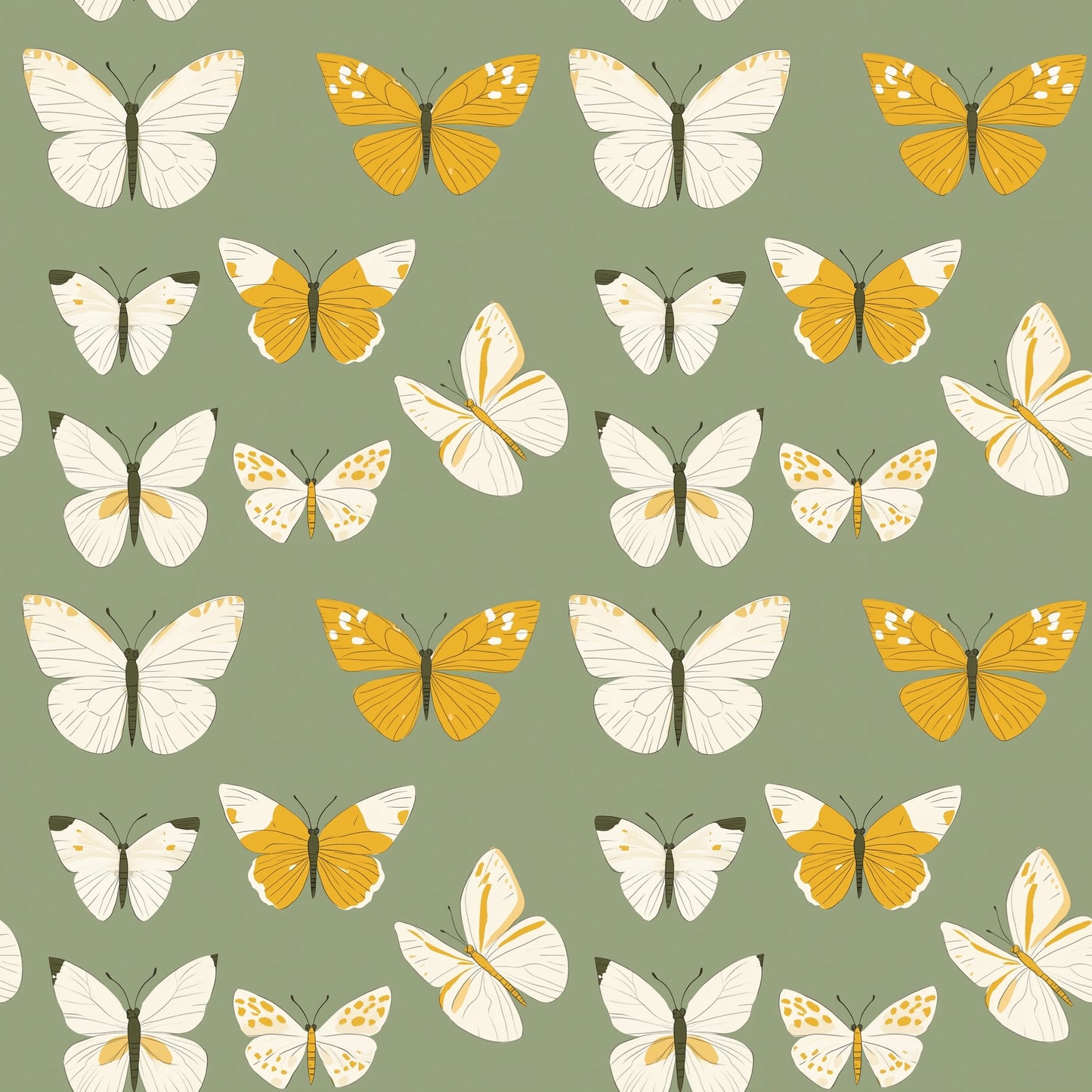 Mustard Butterflies Digital Seamless Pattern