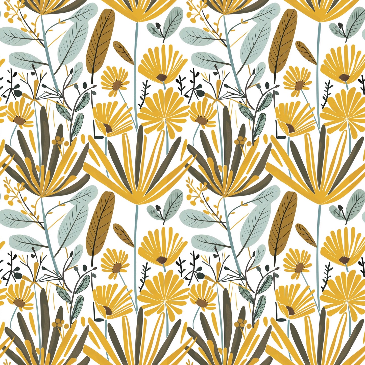 Mustard Floral Digital Seamless Pattern