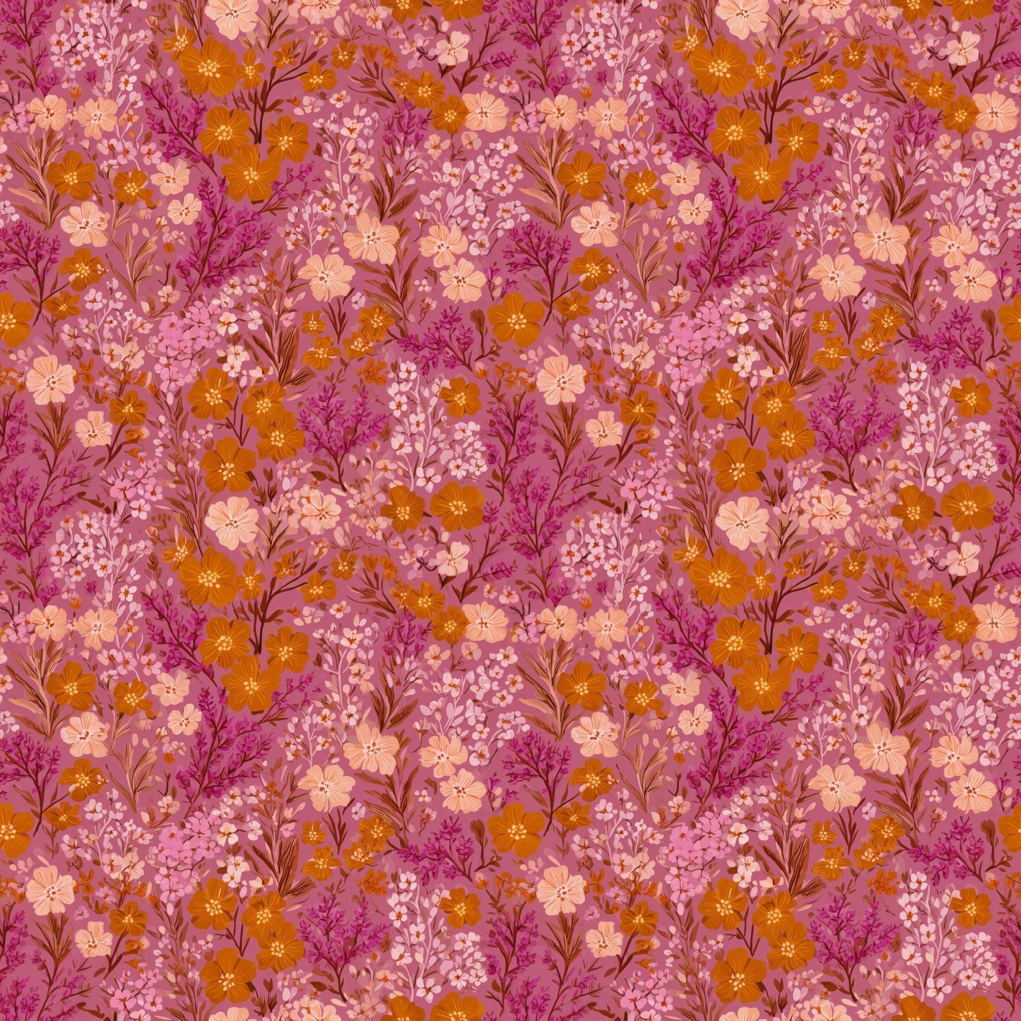 Mustard Pink Ditsy Floral Digital Seamless Pattern
