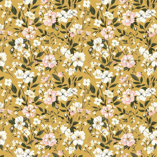 Mustard Pink Flowers Digital Seamless Pattern