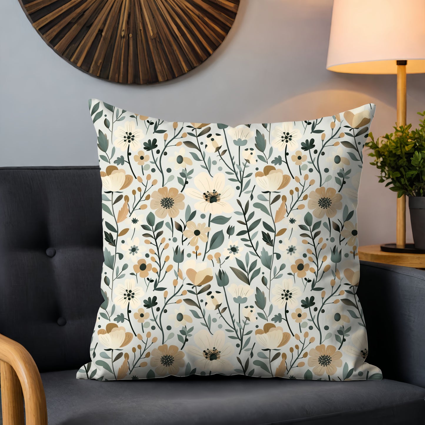 Muted Coffee Cream Floral Field Digital Seamless Pattern