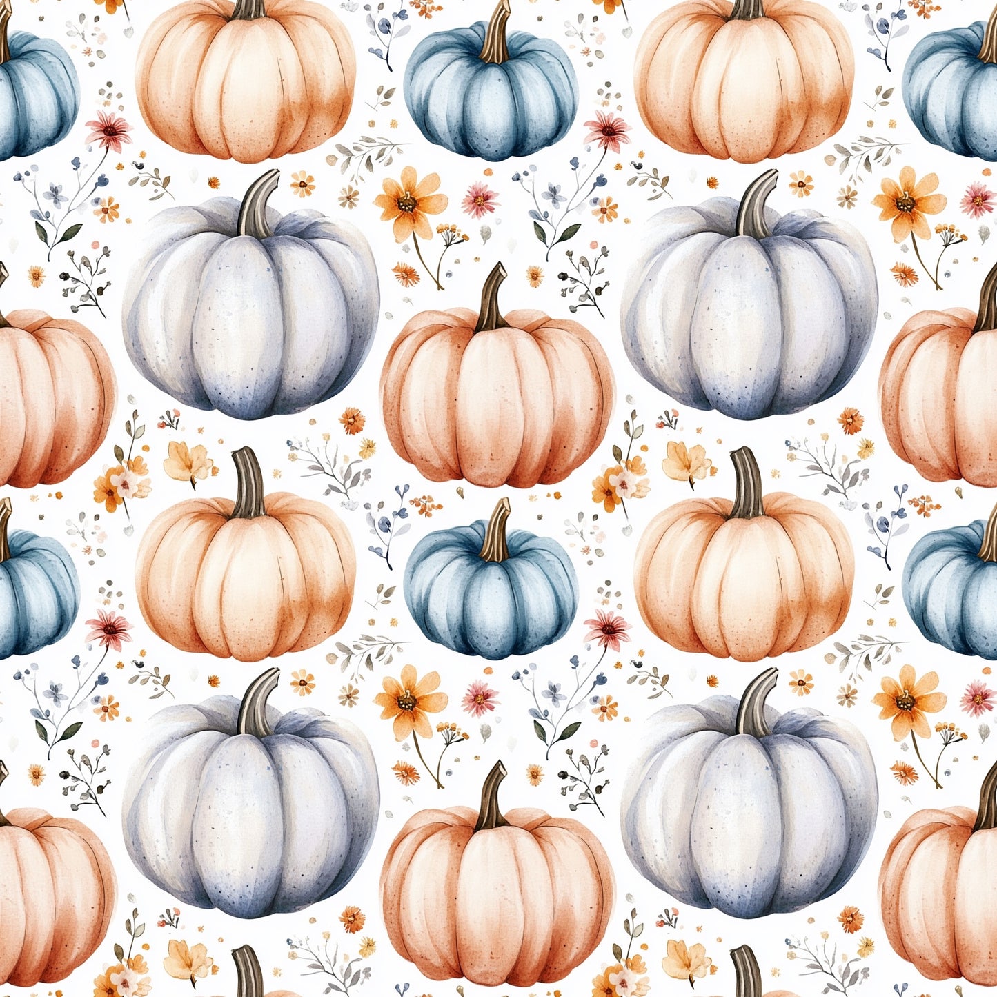 Muted Floral Pumpkin Digital Seamless Pattern