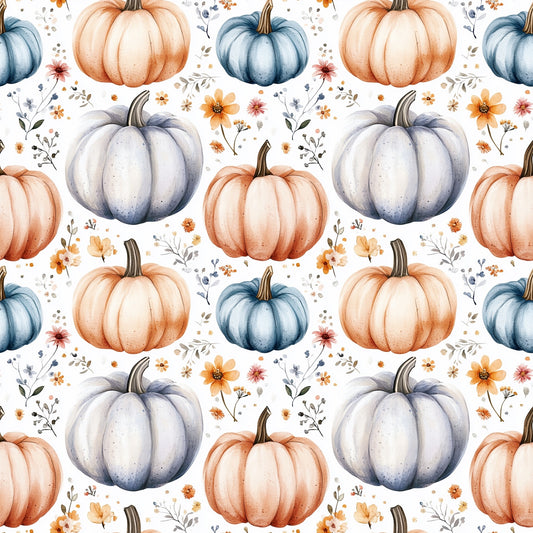 Muted Floral Pumpkin Digital Seamless Pattern