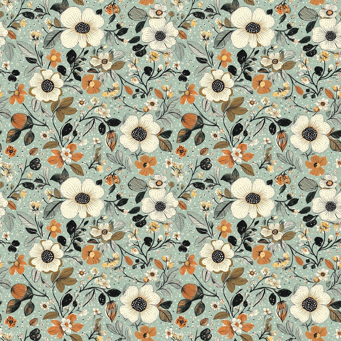 Muted Teal Floral Digital Seamless Pattern