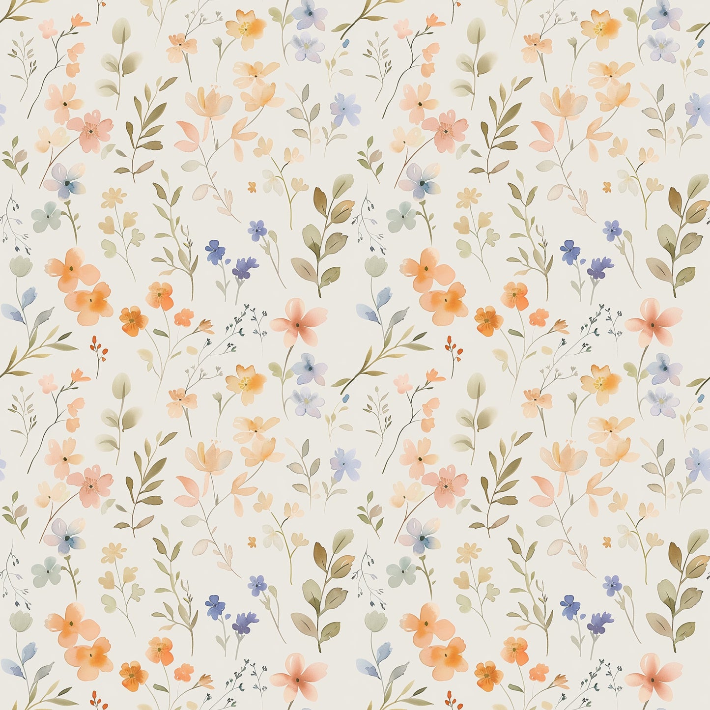 Muted Watercolour Floral Digital Seamless Pattern