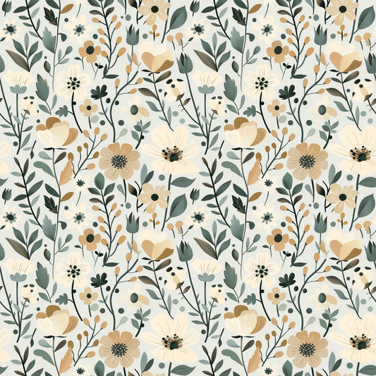 Muted Coffee Cream Floral Field Digital Seamless Pattern