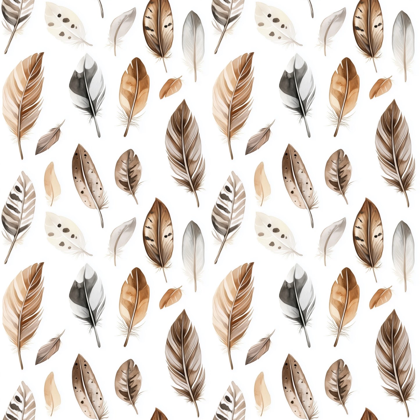 Natures Feathers Boho Digital Seamless Pattern