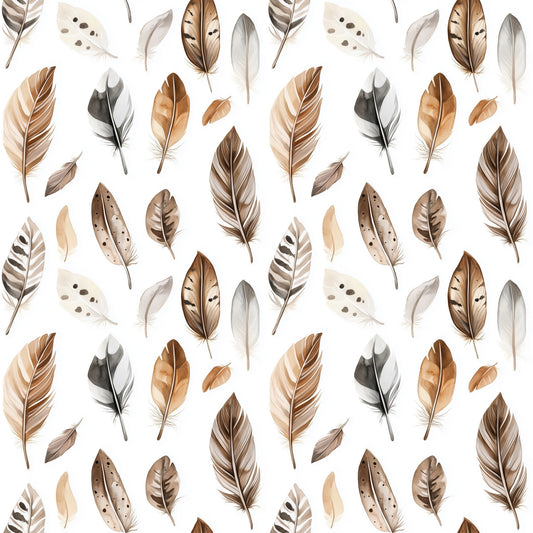 Natures Feathers Boho Digital Seamless Pattern